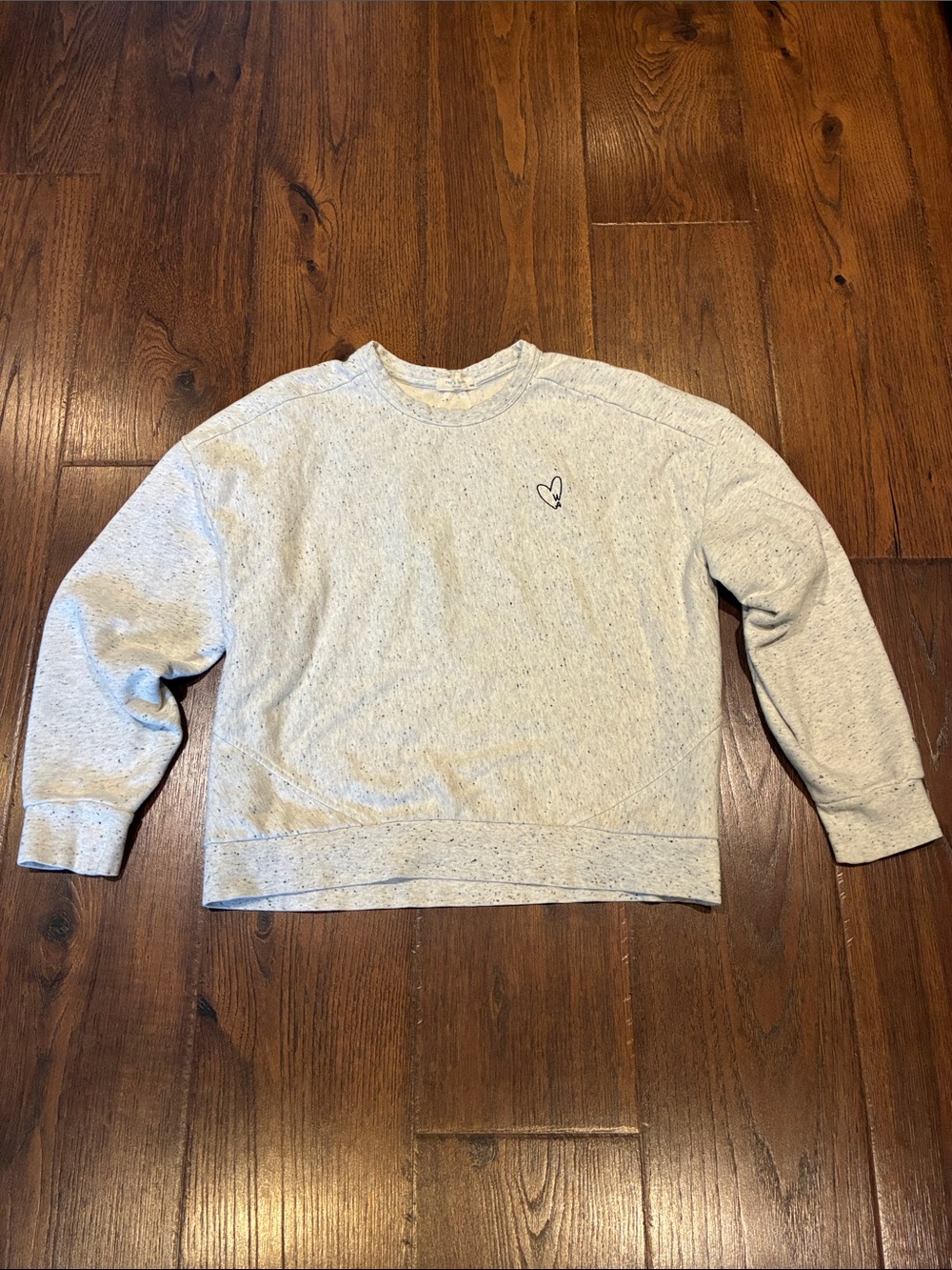 rag & bone Speckled Light Gray Crewneck Sweater with Heart Motif